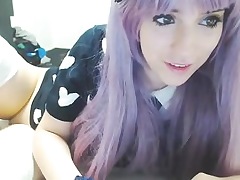 Cute anime cosplayer pamper on webcam